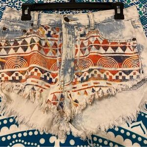 Signature8 High Waist Denim Shorts with Colorful Geometric Print